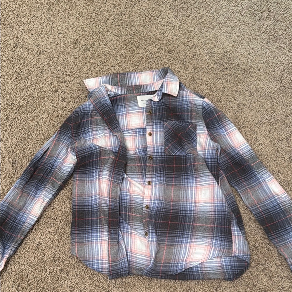 Aeropostale boyfriend fit blue and pink flannel